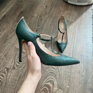 SJP Dark Green Leather Pumps